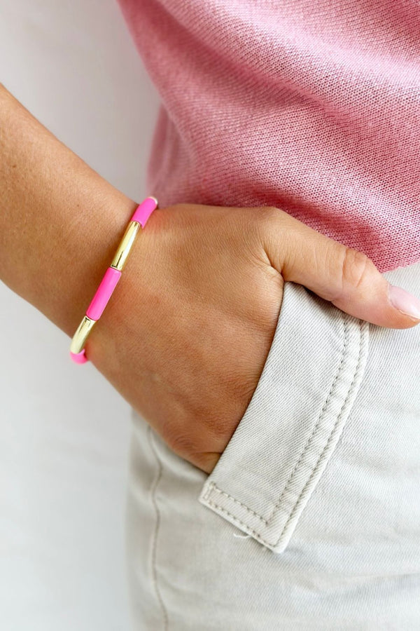 Tube Bracelet Solid  | Gold & Hot Pink
