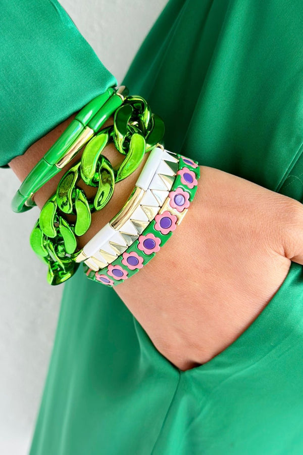 Daisy chain bracelet | Green, Peach & Purple