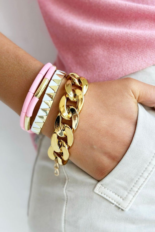 Tube Bracelet Solid | Gold & Pale Pink