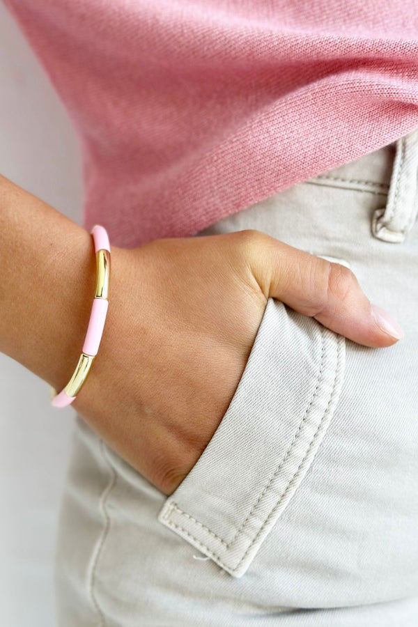 Tube Bracelet Solid | Gold & Pale Pink