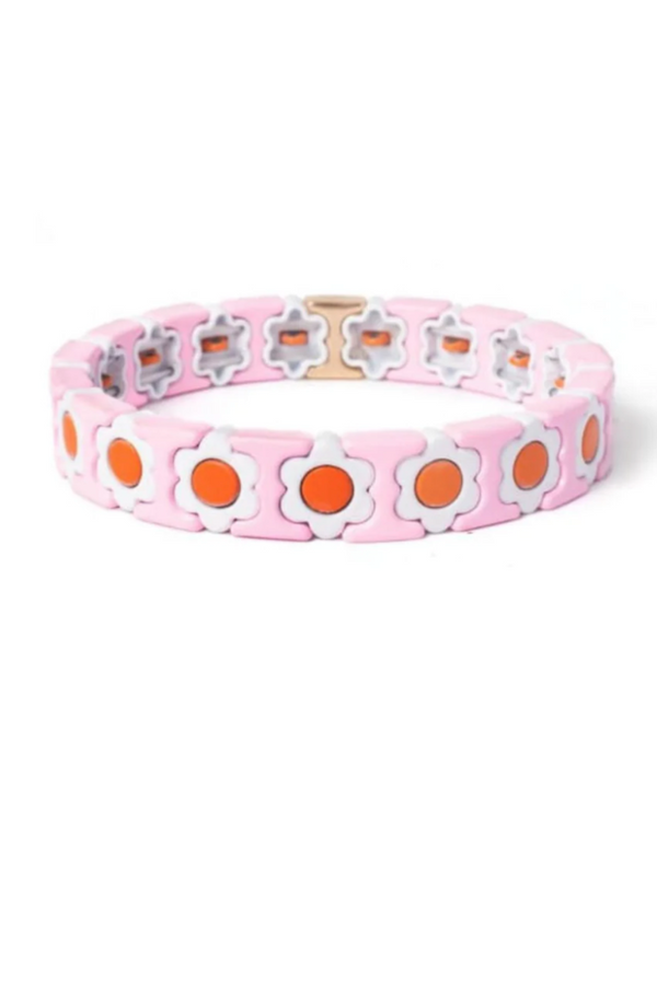 Daisy chain bracelet | Pale Pink, White & Orange
