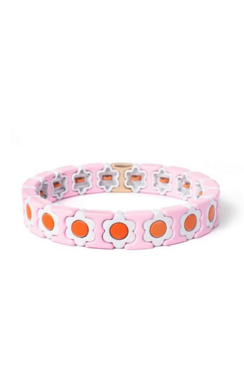 Daisy chain bracelet | Pale Pink, White & Orange