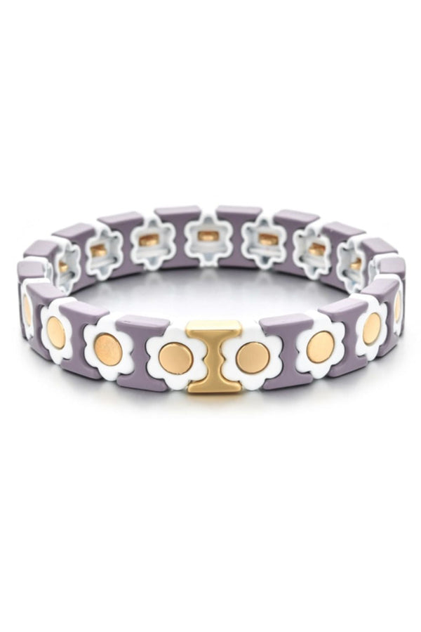 Daisy chain bracelet | Taupe White & Gold