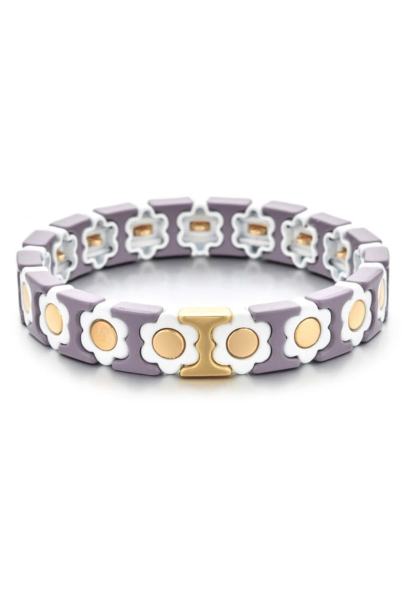 Daisy chain bracelet | Taupe White & Gold