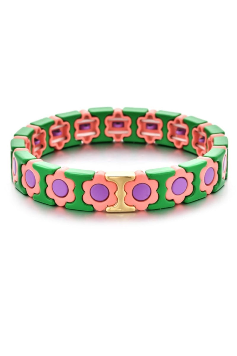 Daisy chain bracelet | Green, Peach & Purple