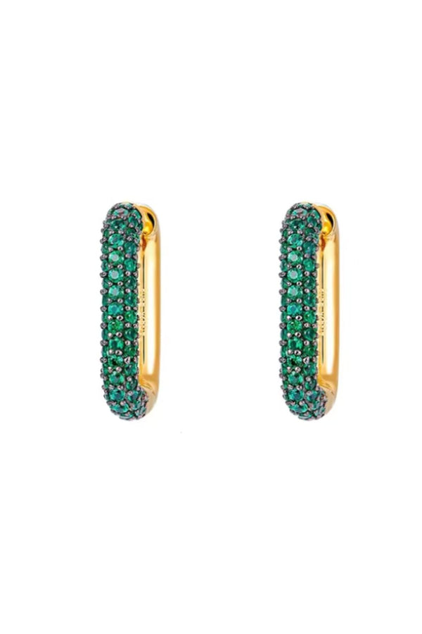 Square Gold Hoops with Emerald Green