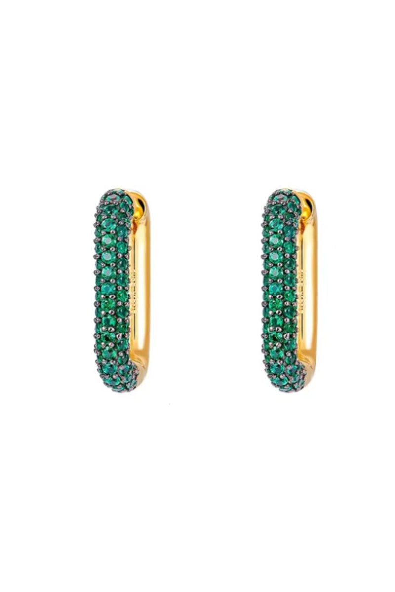 Square Gold Hoops with Emerald Green