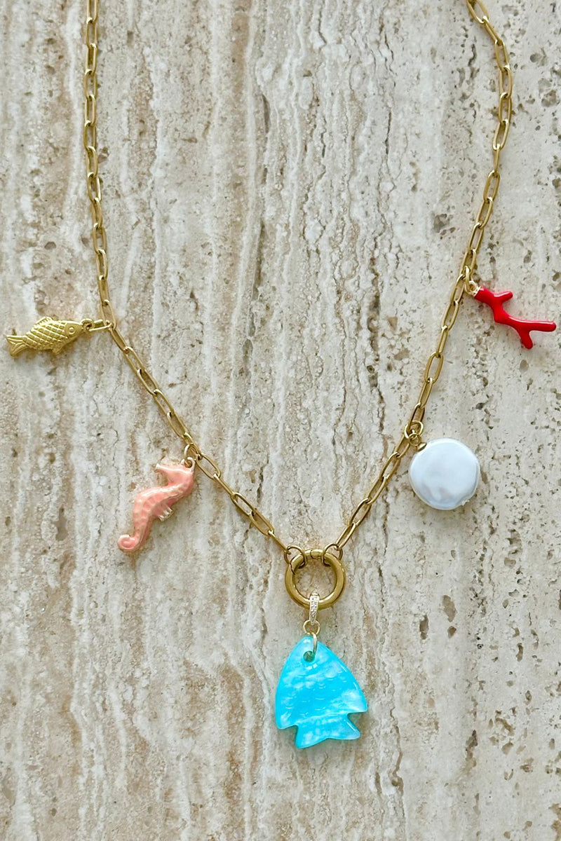 Aqua Marine Charm Necklace