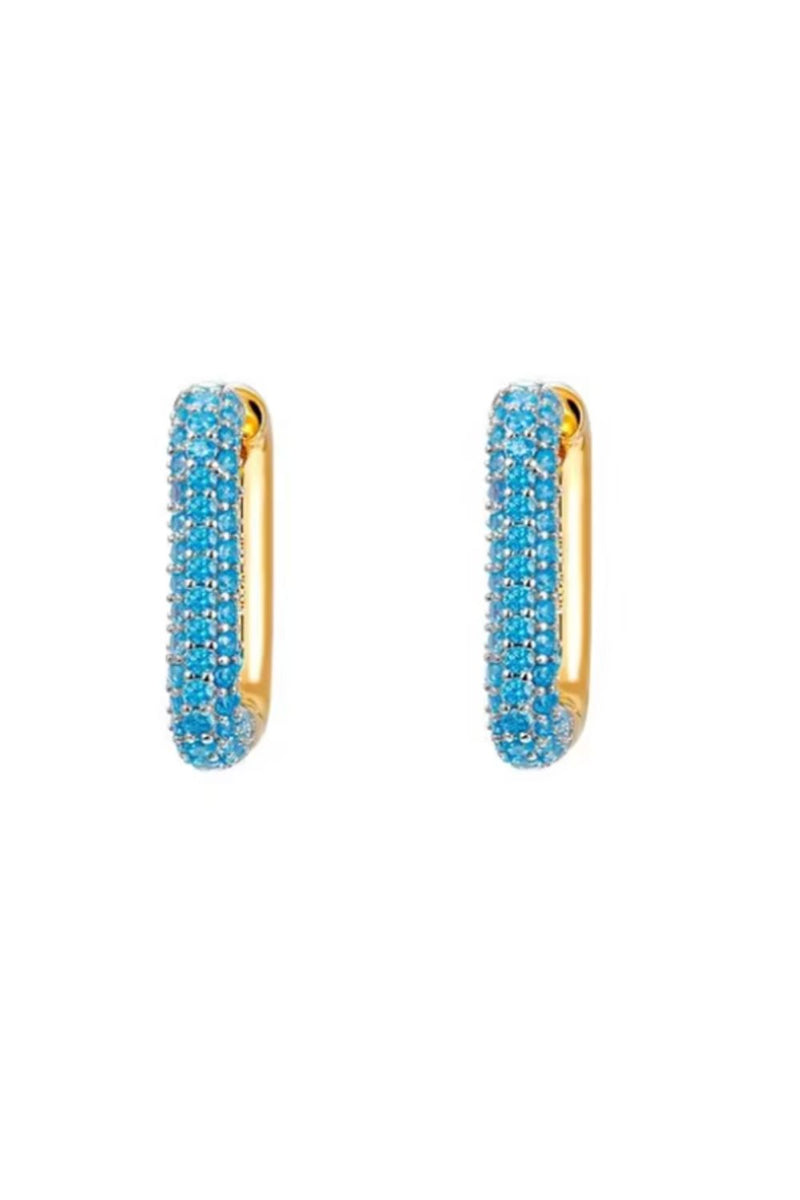 Square Gold Hoops with Turquoise