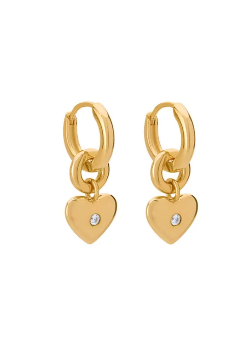 Gold Heart drop hoops