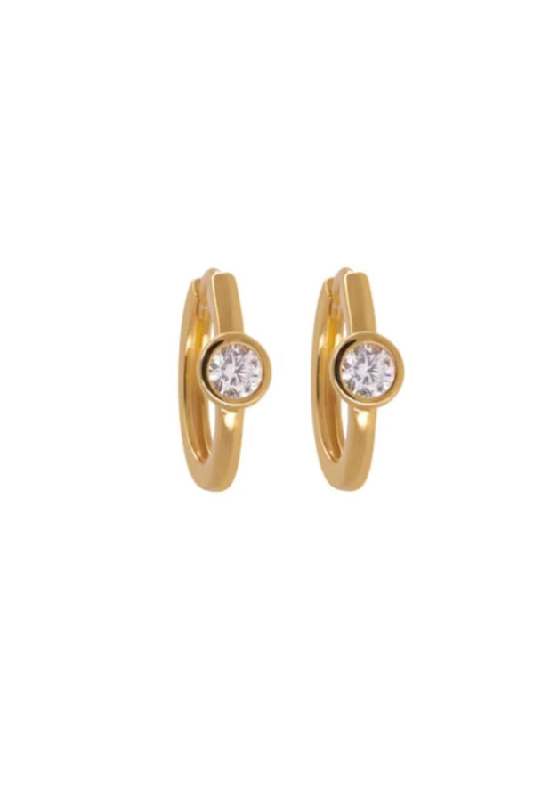 Tiny gold hoops - single diamonte