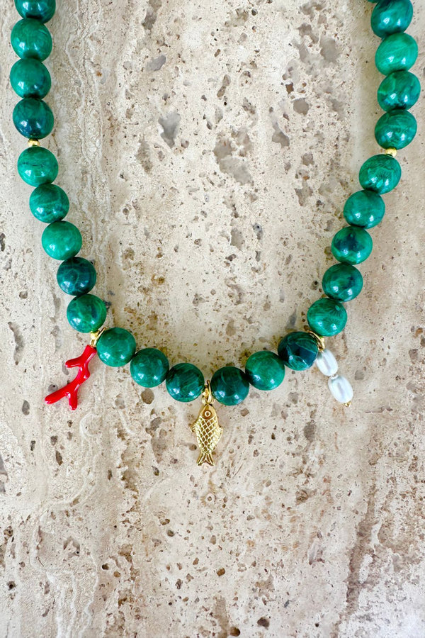 Green Dyed Coral Necklace