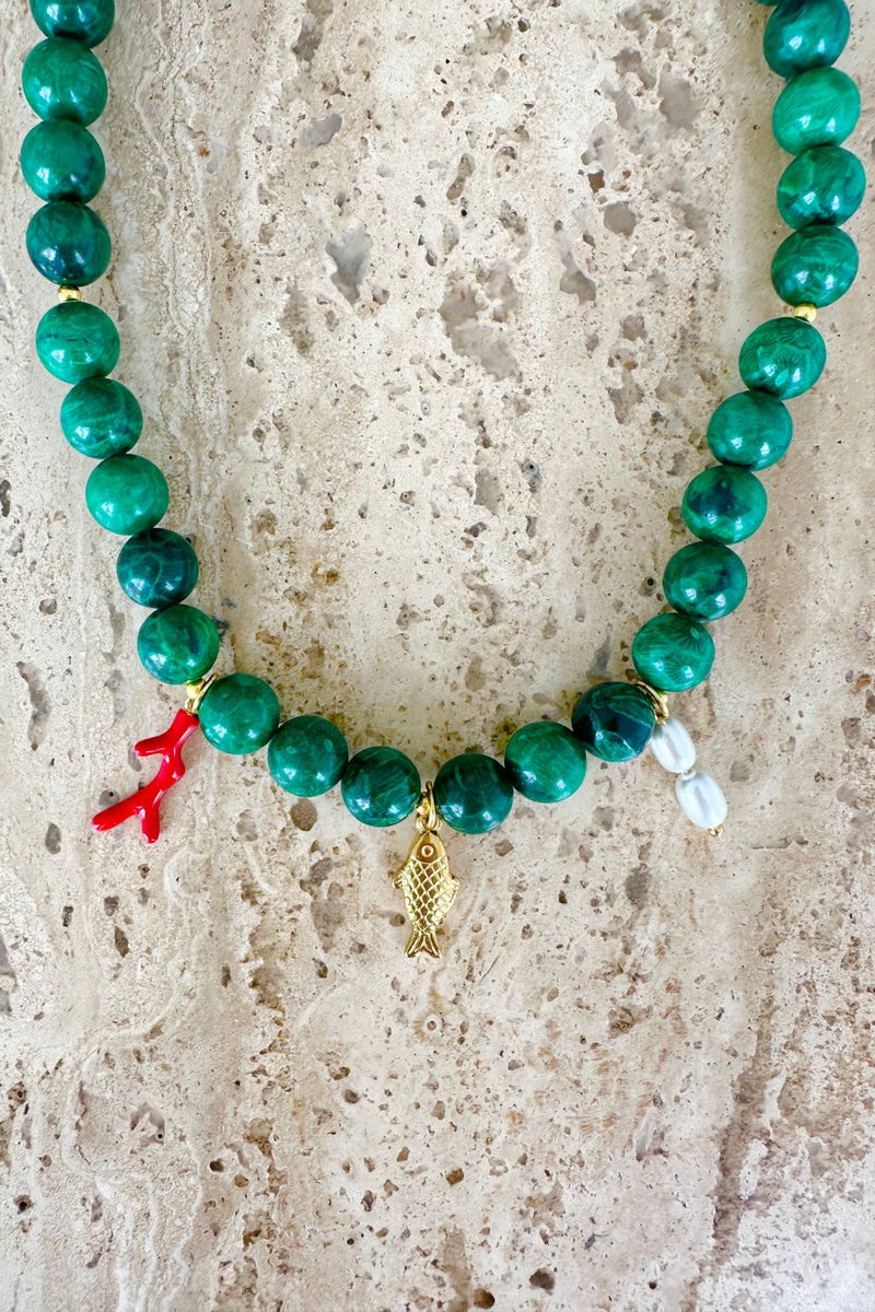 Green Dyed Coral Necklace