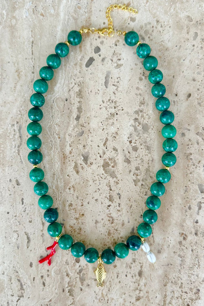 Green Dyed Coral Necklace