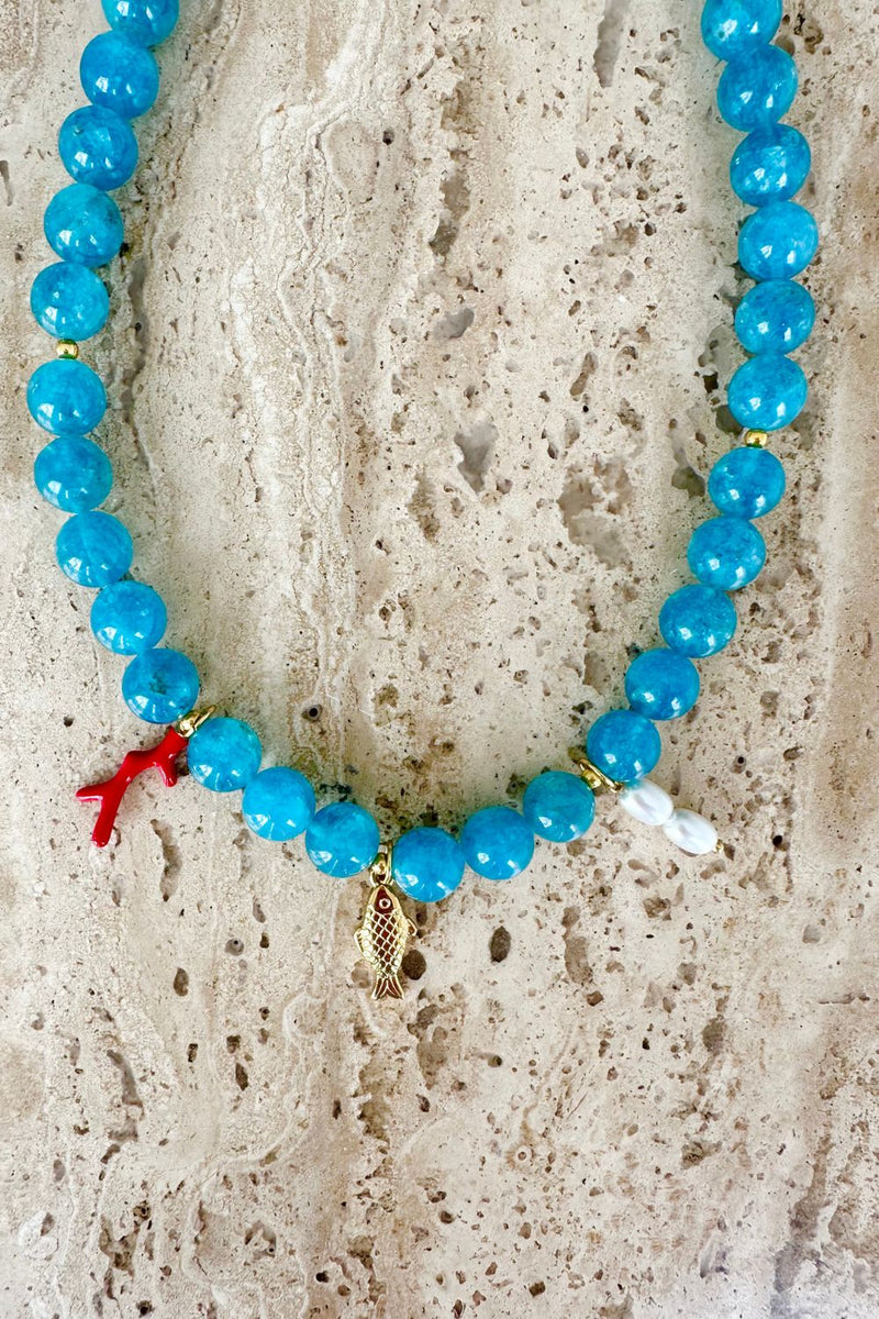 Sea Blue Stone Quartz Necklace