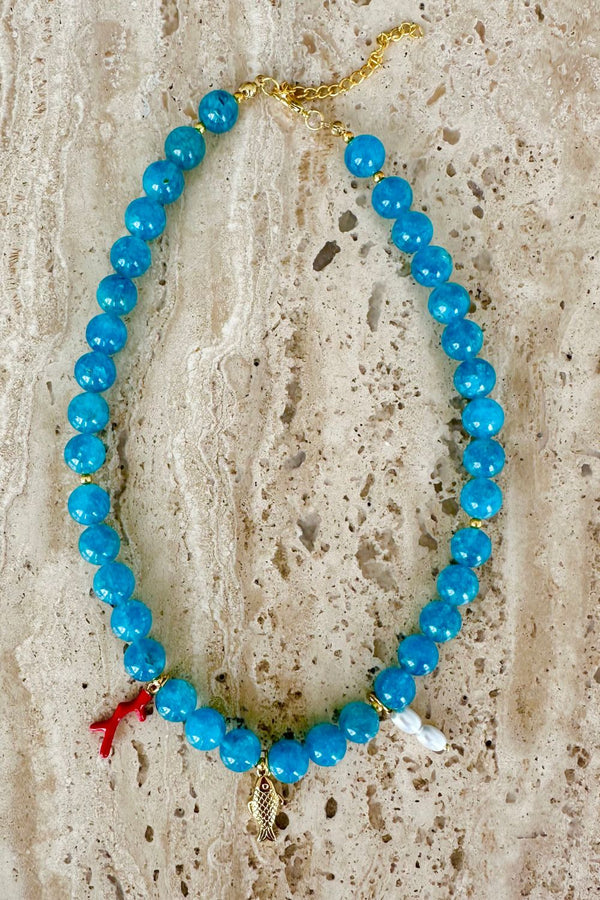 Sea Blue Stone Quartz Necklace