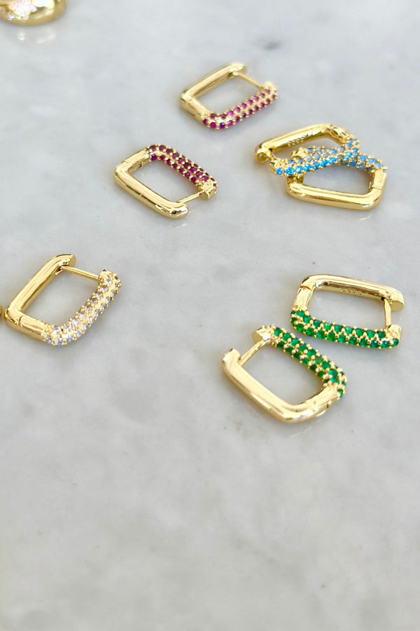 Square Gold Hoops with Clear