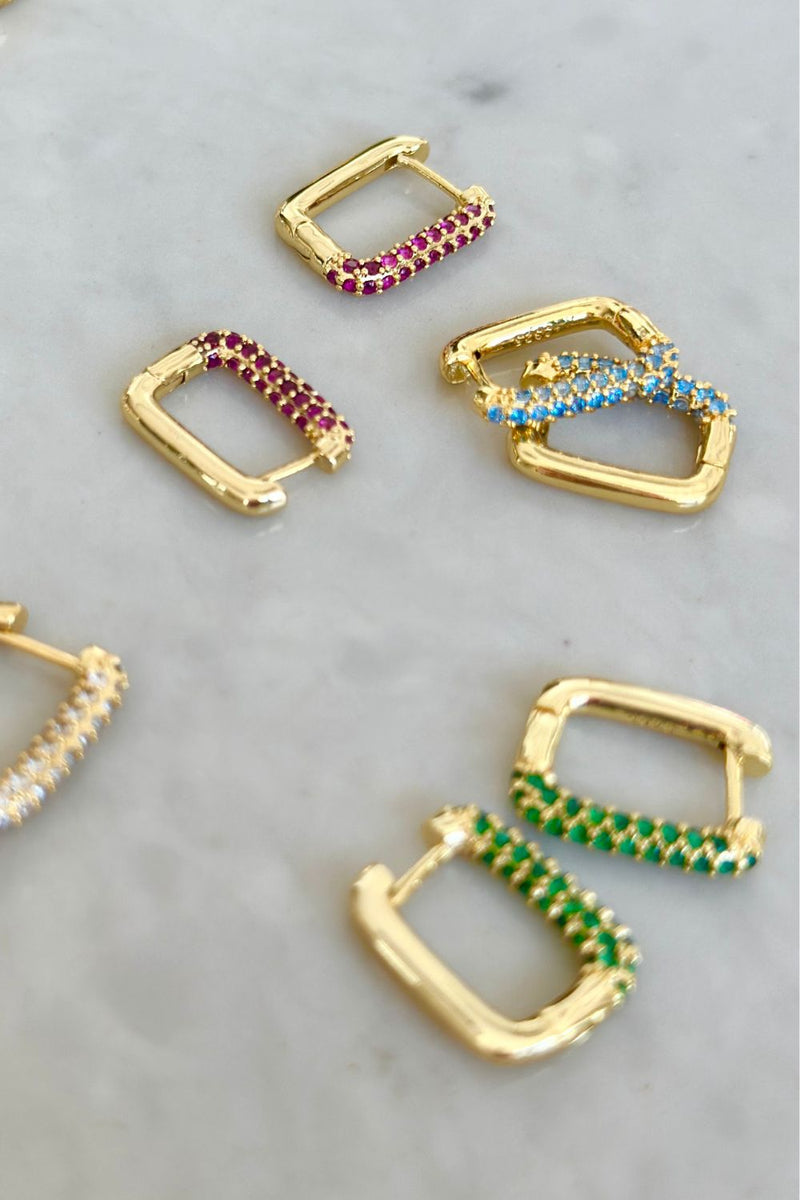 Square Gold Hoops with Turquoise