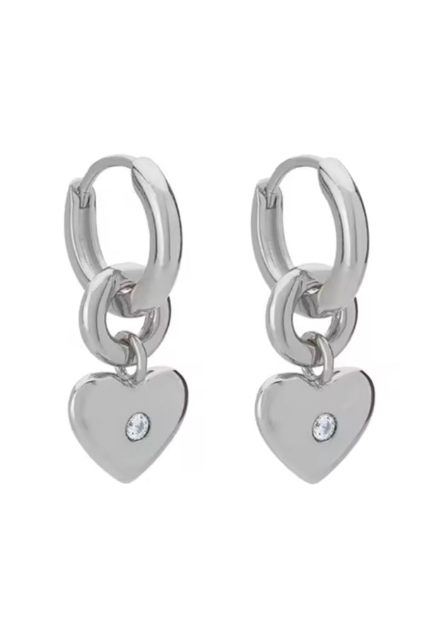 Silver Heart drop hoops