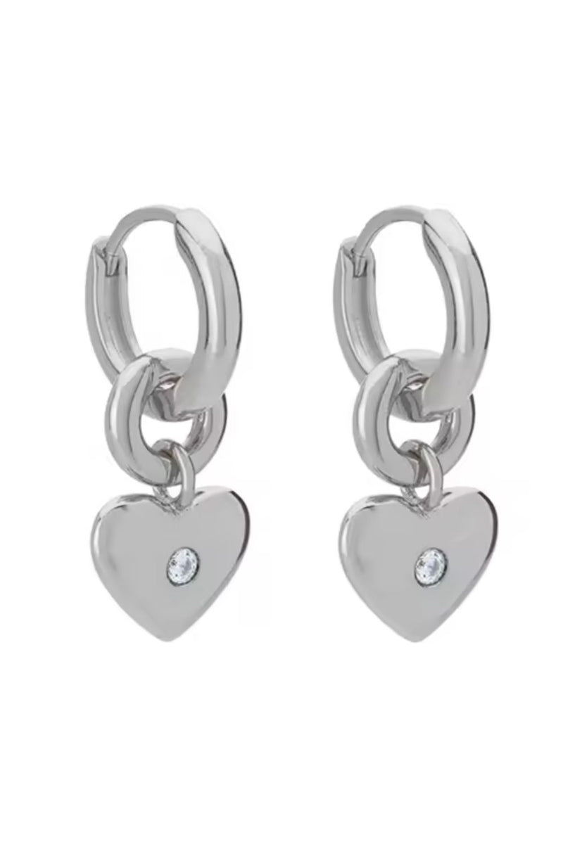 Silver Heart drop hoops