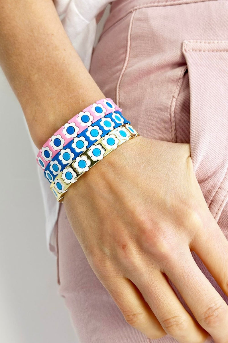 Daisy chain bracelet - pink/white/blue