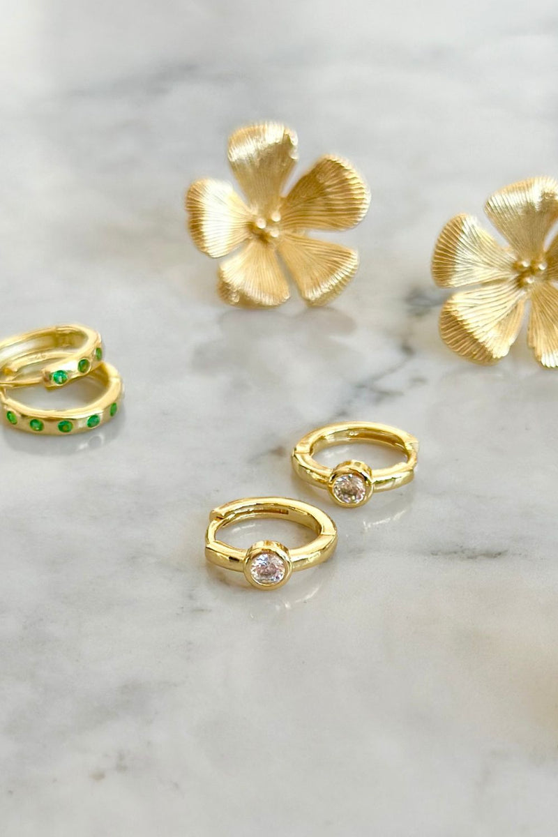 Tiny gold hoops - single diamonte