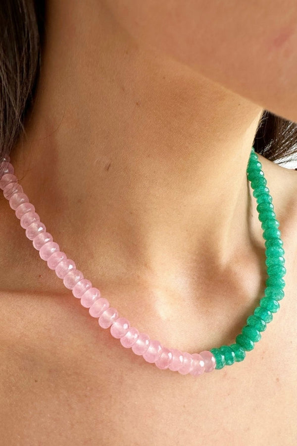 JADE & PINK GEM NECKLACE