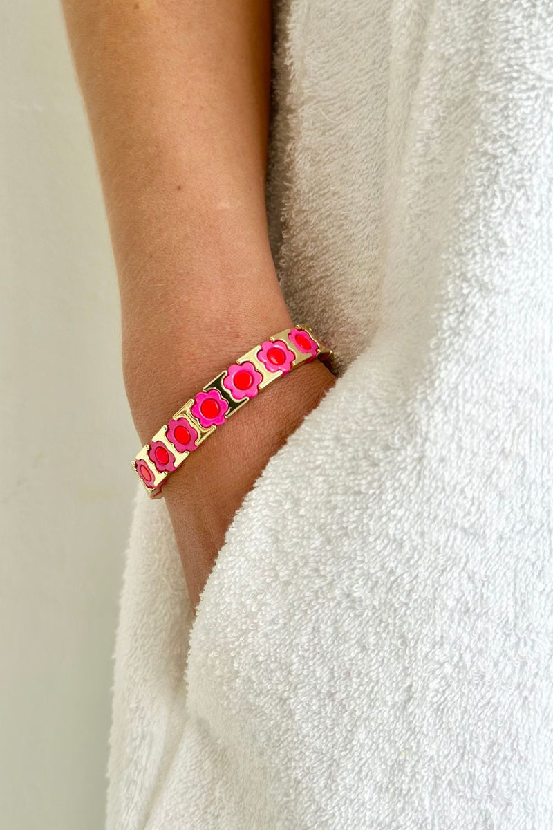 Daisy chain bracelet - Gold/HotPink/Cherry