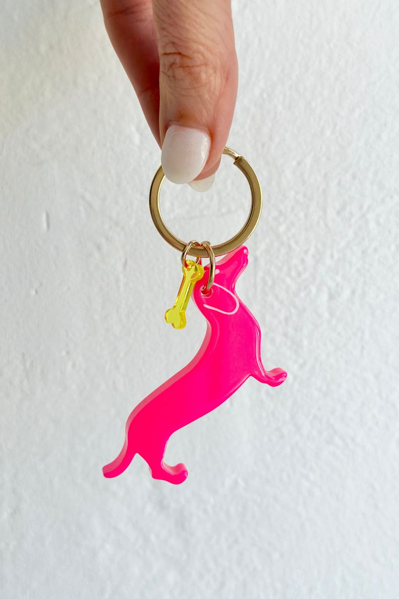 Sausage Dog and Bone - Neon Pink