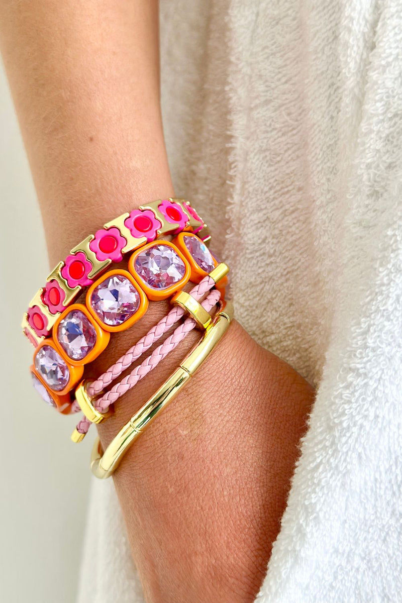 Daisy chain bracelet - Gold/HotPink/Cherry