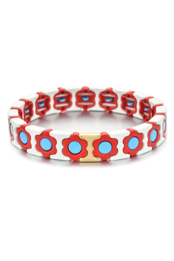 Daisy chain bracelet | White Aqua & Red